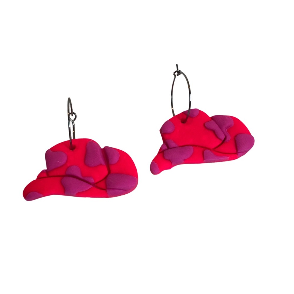 Clay earrings, cowboy, bright pink